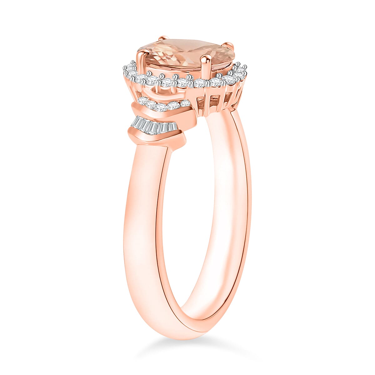 Luxoro Premium Marropino Morganite and G-H I1 Diamond 1.60 ctw Ring in 14K Rose Gold (Size 10.5) (Del. in 10-12 Days) image number 2