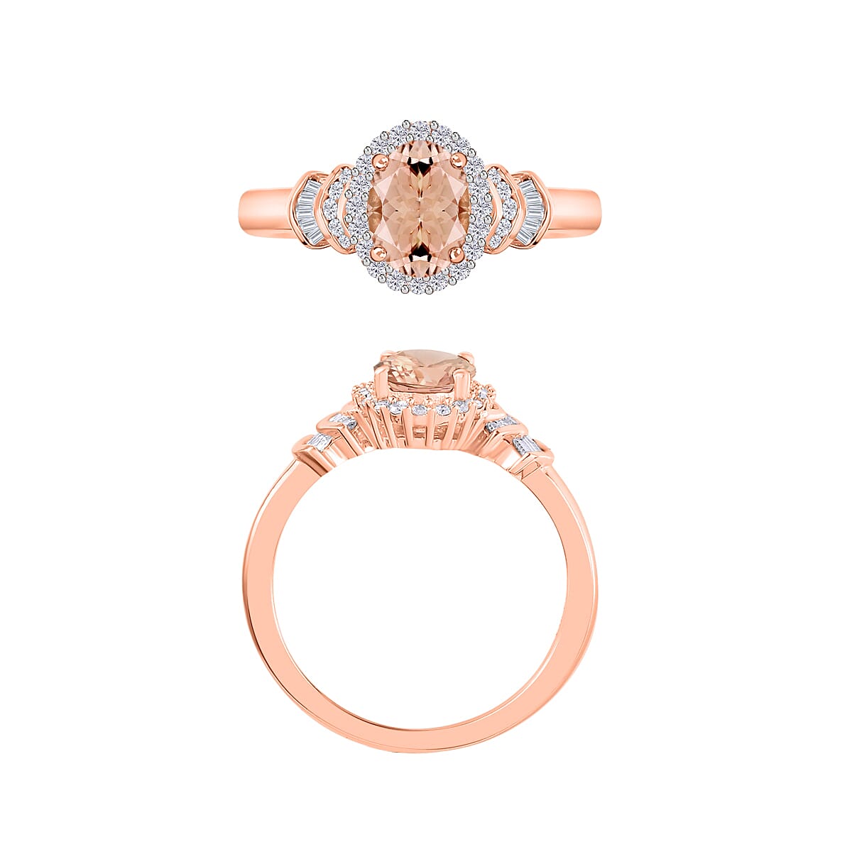 Luxoro Premium Marropino Morganite and G-H I1 Diamond 1.60 ctw Ring in 14K Rose Gold (Size 10.5) (Del. in 10-12 Days) image number 3