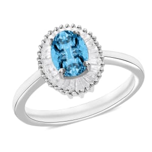 Rhapsody AAAA Santa Maria Aquamarine and E-F VS Diamond 1.00 ctw Ring in 950 Platinum (Size 10.0) 4.70 Grams