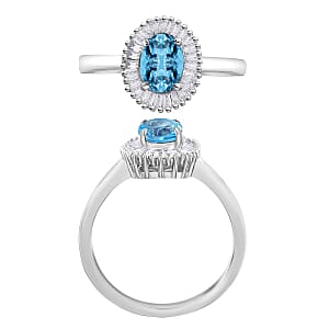 Rhapsody AAAA Santa Maria Aquamarine and E-F VS Diamond 1.00 ctw Ring in 950 Platinum (Size 11.0) 4.70 Grams (Del. in 10-12 Days)