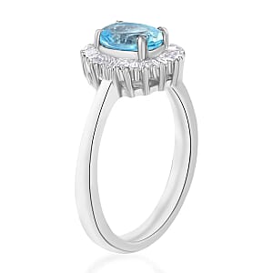Rhapsody AAAA Santa Maria Aquamarine and E-F VS Diamond 1.00 ctw Ring in 950 Platinum (Size 5.0) 4.70 Grams (Del. in 10-12 Days)