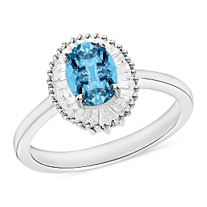 Rhapsody AAAA Santa Maria Aquamarine and E-F VS Diamond 1.00 ctw Ring in 950 Platinum (Size 6.0) 4.70 Grams