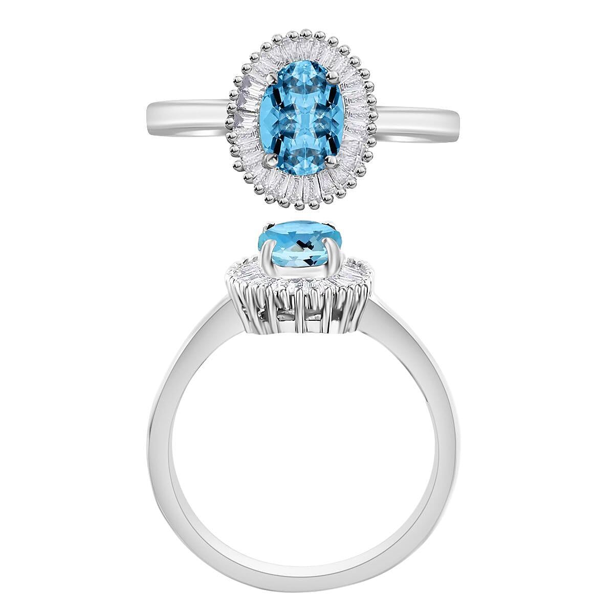 Rhapsody AAAA Santa Maria Aquamarine and E-F VS Diamond 1.00 ctw Ring in 950 Platinum (Size 6.0) 6.8 Grams