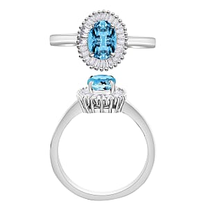 Rhapsody AAAA Santa Maria Aquamarine and E-F VS Diamond 1.00 ctw Ring in 950 Platinum (Size 6.0) 4.70 Grams