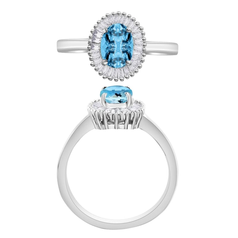 Rhapsody AAAA Santa Maria Aquamarine and E-F VS Diamond 1.00 ctw Ring in 950 Platinum (Size 6.0) 6.8 Grams