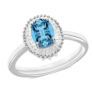 Rhapsody AAAA Santa Maria Aquamarine and E-F VS Diamond 1.00 ctw Ring in 950 Platinum (Size 8.5) 4.70 Grams (Del. in 10-12 Days)