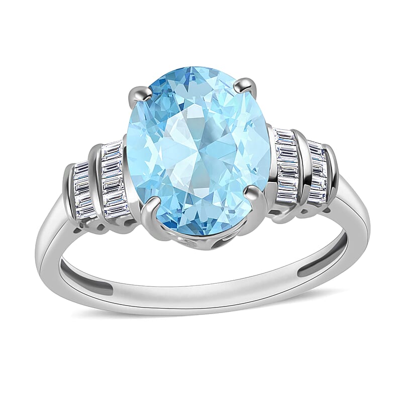 Luxoro Premium Mangoro Aquamarine and G-H I1 Diamond 2.50 ctw Ring in 14K White Gold (Size 10.0) 4 Grams