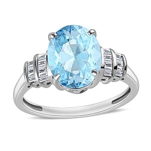 Luxoro Premium Mangoro Aquamarine and G-H I1 Diamond 2.50 ctw Ring in 14K White Gold (Size 4.5)