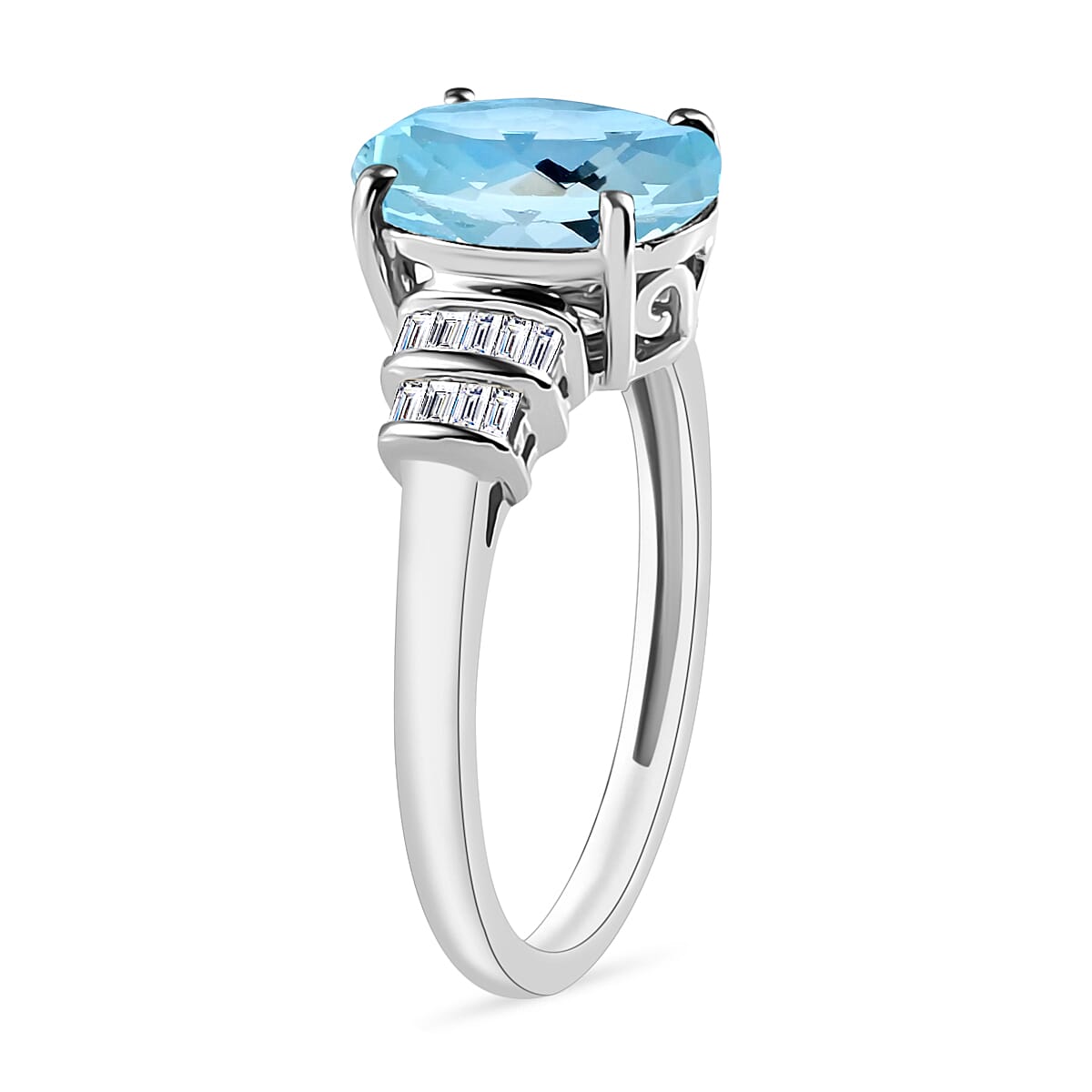 Luxoro Premium Mangoro Aquamarine and G-H I1 Diamond 2.50 ctw Ring in 14K White Gold (Size 9.5) (Del. in 10-12 Days) image number 2