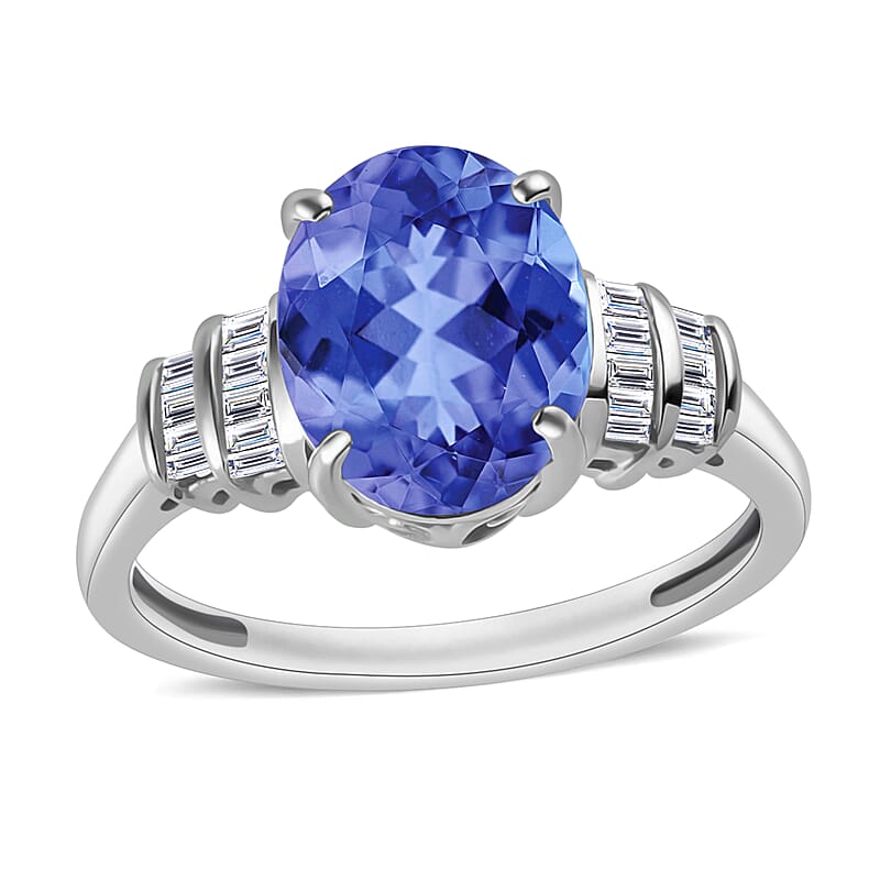 Luxoro Premium Tanzanite and G-H I1 Diamond 3.15 ctw Ring in 14K White Gold (Size 10.0) 4 Grams