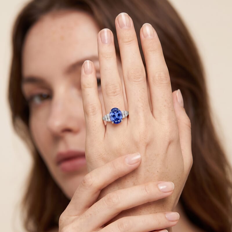 Luxoro Premium Tanzanite and G-H I1 Diamond 3.15 ctw Ring in 14K White Gold (Size 10.0) 4 Grams