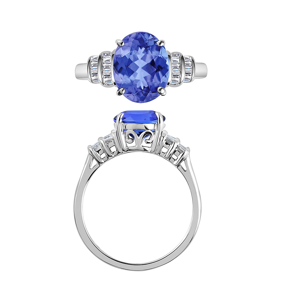 Luxoro Premium Tanzanite and G-H I1 Diamond 3.15 ctw Ring in 14K White Gold (Size 5.0) (Del. in 10-12 Days) image number 3