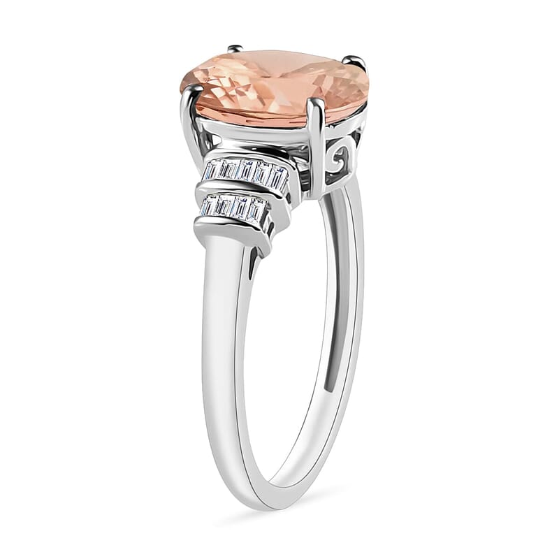 Luxoro Premium Marropino Morganite and G-H I1 Diamond 2.50 ctw Statement Ring in 14K White Gold (Size 10.0) 4 Grams