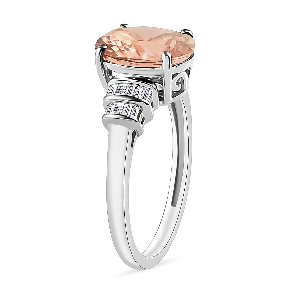 Luxoro Premium Marropino Morganite and G-H I1 Diamond 2.50 ctw Statement Ring in 14K White Gold (Size 8.0) (Del. in 10-12 Days) image number 2