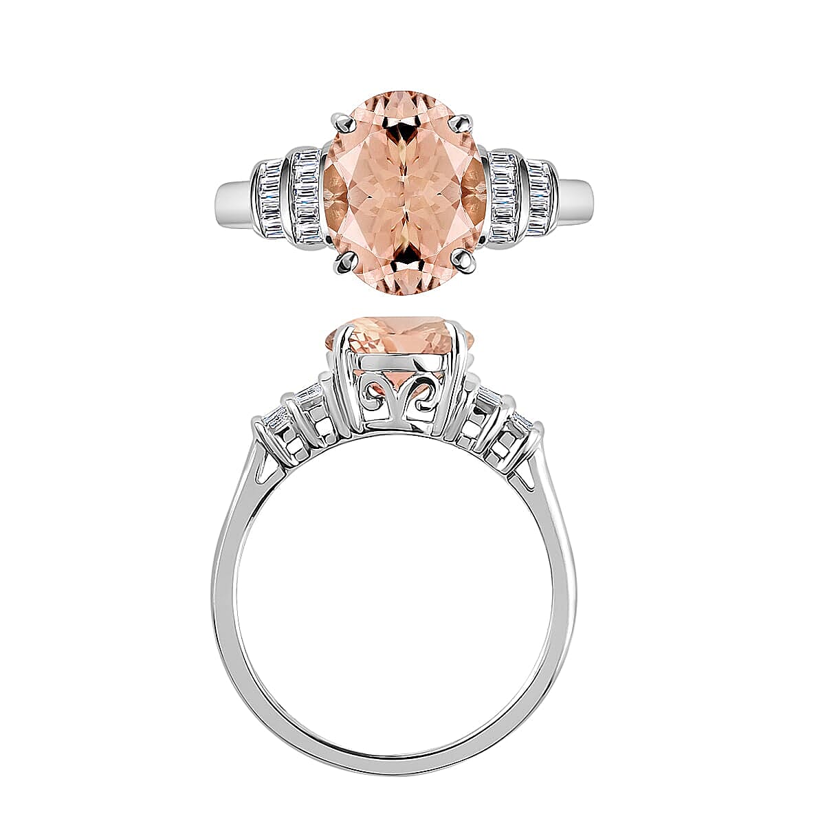 Luxoro Premium Marropino Morganite and G-H I1 Diamond 2.50 ctw Statement Ring in 14K White Gold (Size 8.5) (Del. in 10-12 Days) image number 3