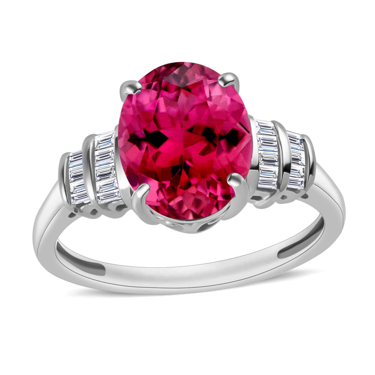 Luxoro Premium Ouro Fino Rubellite and G-H I1 Diamond 2.65 ctw Ring in 14K White Gold (Size 10.0) image number 0