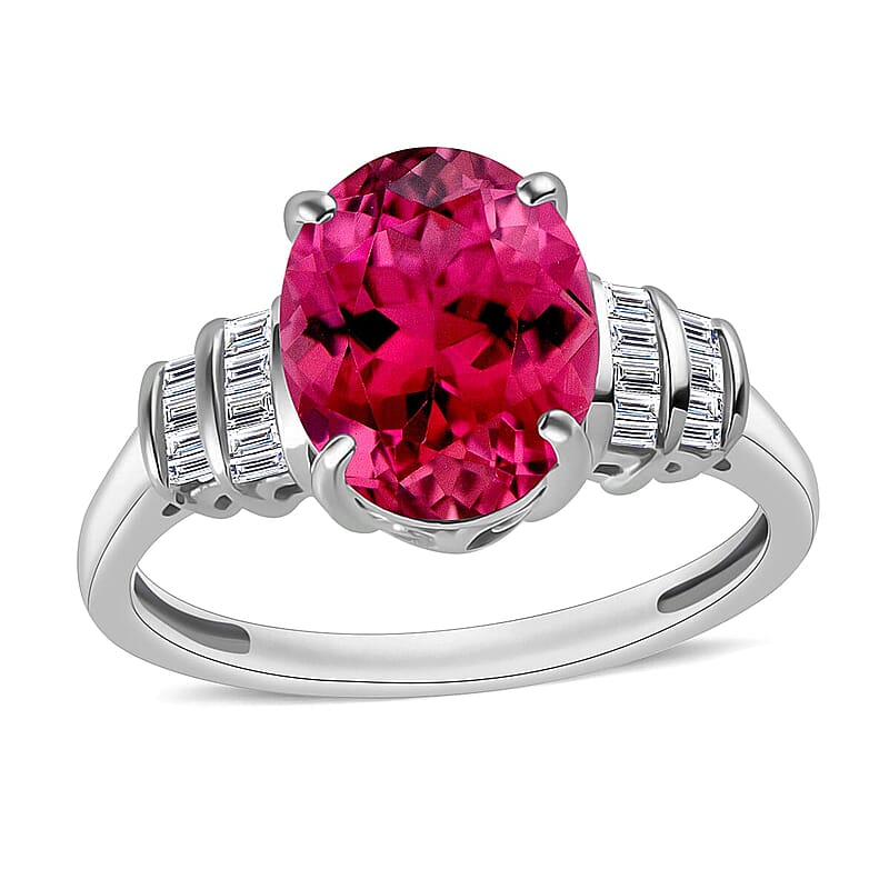 Luxoro Premium Ouro Fino Rubellite and G-H I1 Diamond 2.65 ctw Ring in 14K White Gold (Size 10.0) 4 Grams