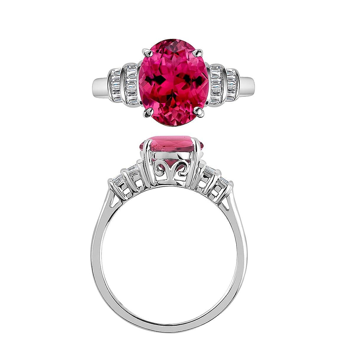 Luxoro Premium Ouro Fino Rubellite and G-H I1 Diamond 2.65 ctw Ring in 14K White Gold (Size 10.0) (Del. in 10-12 Days) image number 3