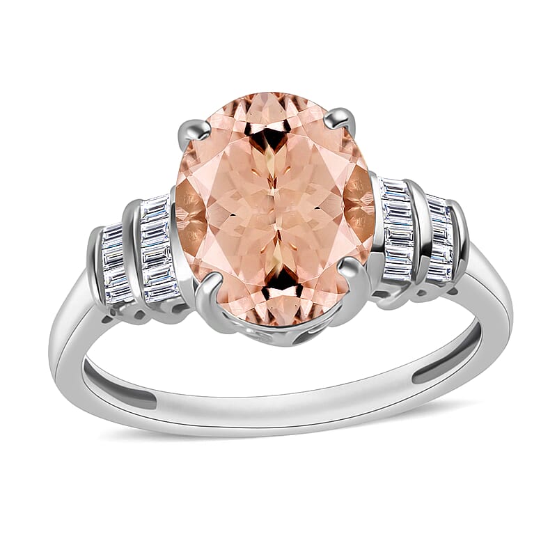 Luxoro Premium Pink Morganite and G-H I1 Diamond 2.50 ctw Ring in 14K White Gold (Size 10.0) 4 Grams