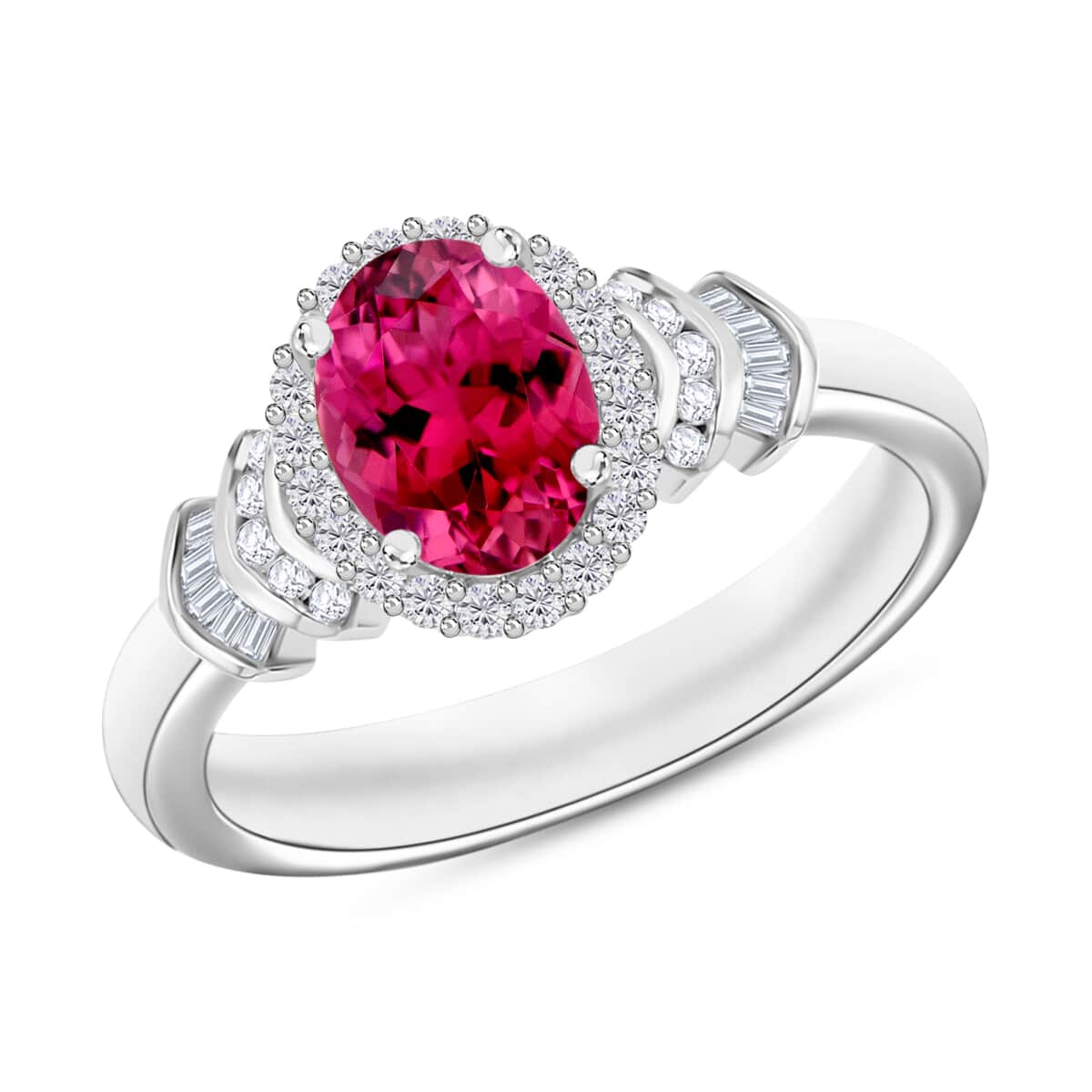 Luxoro Premium Ouro Fino Rubellite and G-H I1 Diamond Ring in 14K White Gold (Size 10) 1.60 ctw image number 0