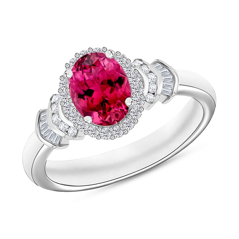 Luxoro Premium Ouro Fino Rubellite and G-H I1 Diamond 1.60 ctw Ring in 14K White Gold (Size 10) 1