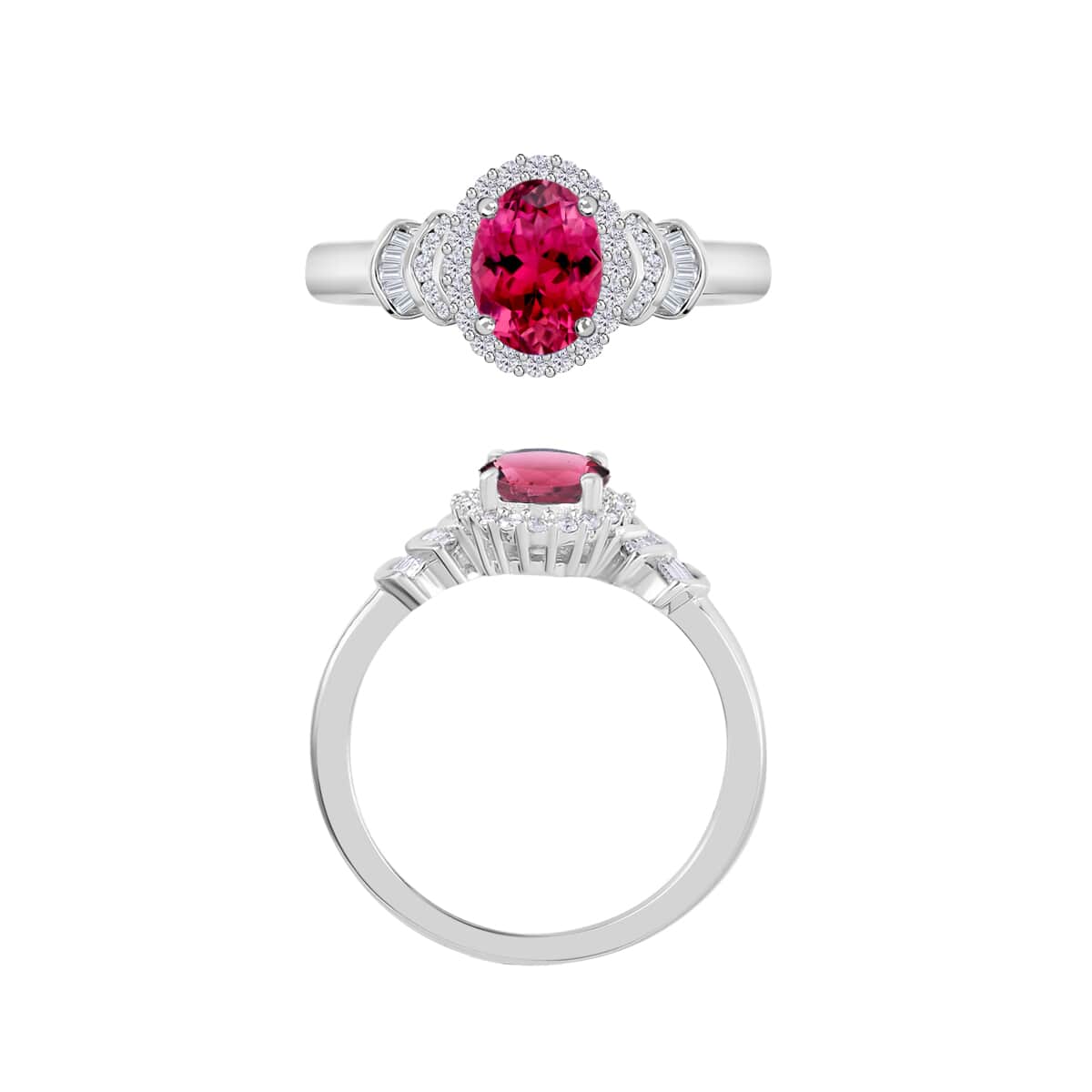 Luxoro Premium Ouro Fino Rubellite and G-H I1 Diamond Ring in 14K White Gold (Size 10) 1.60 ctw image number 3