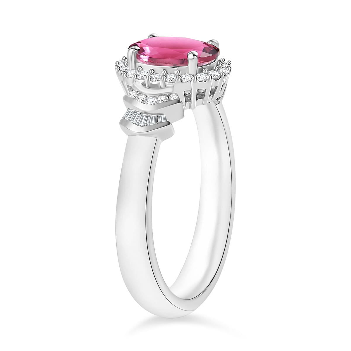 Luxoro Premium Ouro Fino Rubellite and G-H I1 Diamond 1.60 ctw Ring in 14K White Gold (Size 4.0) (Del. in 10-12 Days) image number 2