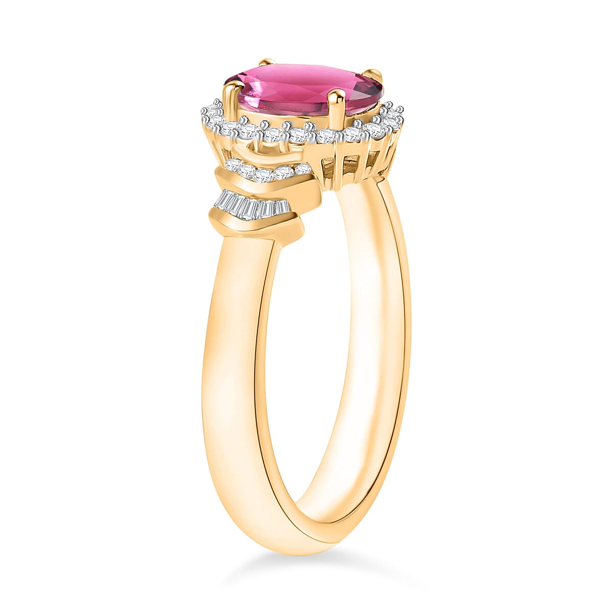 Luxoro Premium Ouro Fino Rubellite and G-H I1 Diamond 1.60 ctw Ring in 14K Yellow Gold (Size 5.5) (Del. in 10-12 Days) image number 2