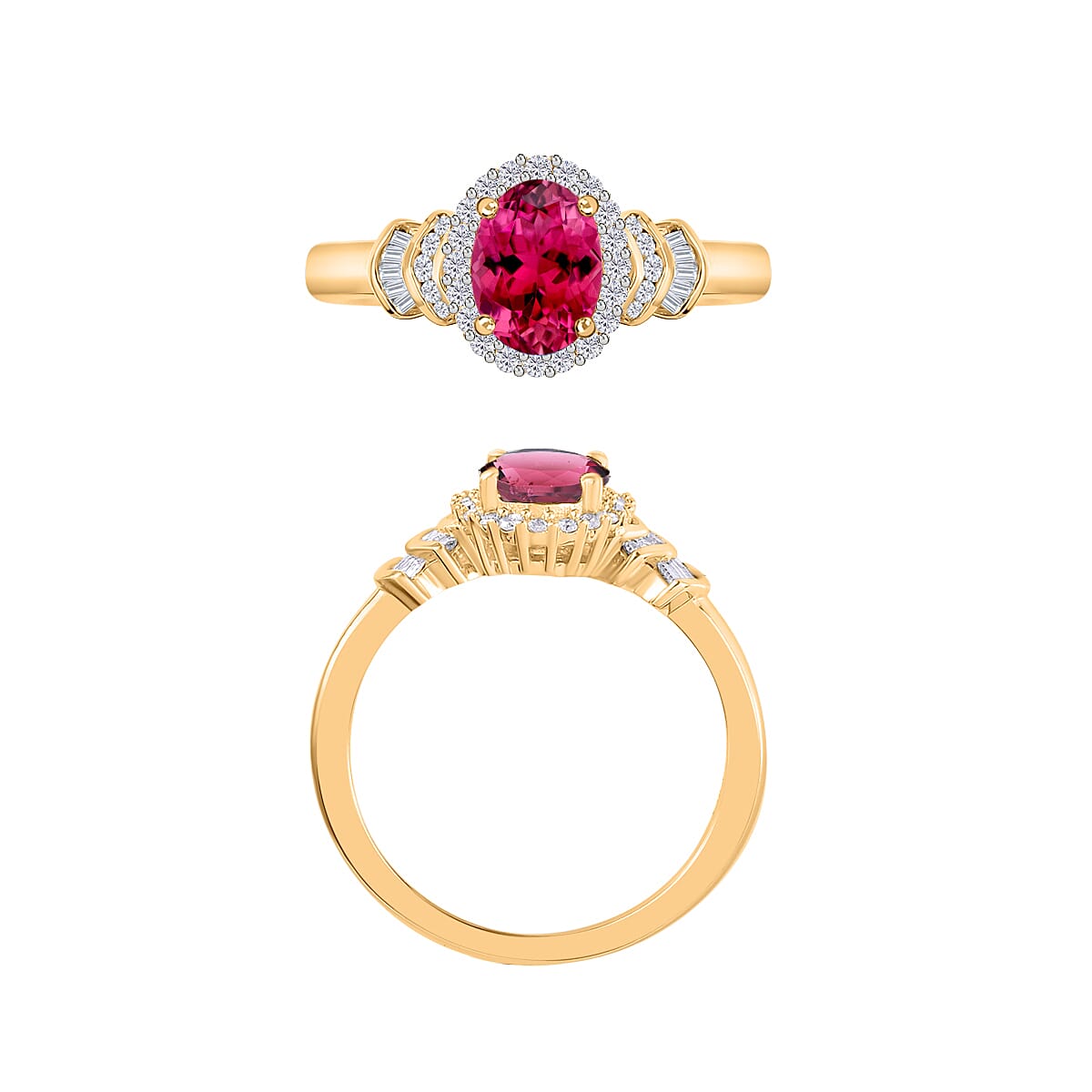 Luxoro Premium Ouro Fino Rubellite and G-H I1 Diamond 1.60 ctw Ring in 14K Yellow Gold (Size 5.5) (Del. in 10-12 Days) image number 3