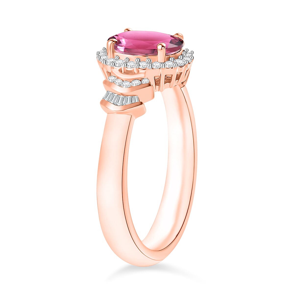 Luxoro Premium Ouro Fino Rubellite and G-H I1 Diamond 1.60 ctw Ring in 14K Rose Gold (Size 6.5) image number 2