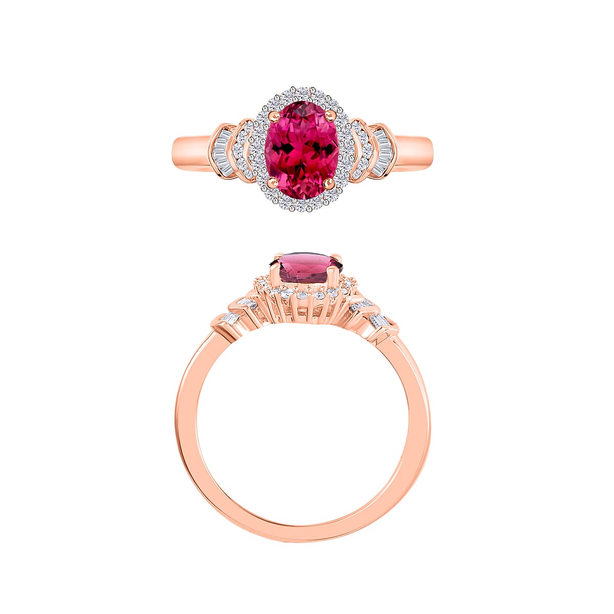 Luxoro Premium Ouro Fino Rubellite and G-H I1 Diamond 1.60 ctw Ring in 14K Rose Gold (Size 6.5) image number 3
