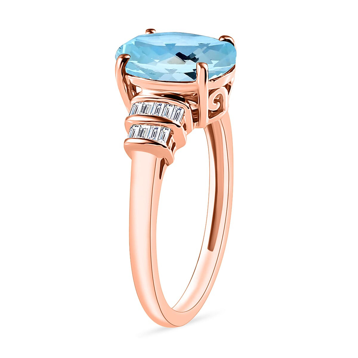 Luxoro Premium Mangoro Aquamarine and G-H I1 Diamond 2.50 ctw Ring in 14K Rose Gold (Size 12.0) (Del. in 10-12 Days) image number 2