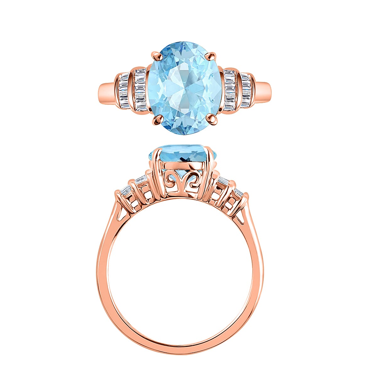Luxoro Premium Mangoro Aquamarine and G-H I1 Diamond 2.50 ctw Ring in 14K Rose Gold (Size 8.5) image number 3