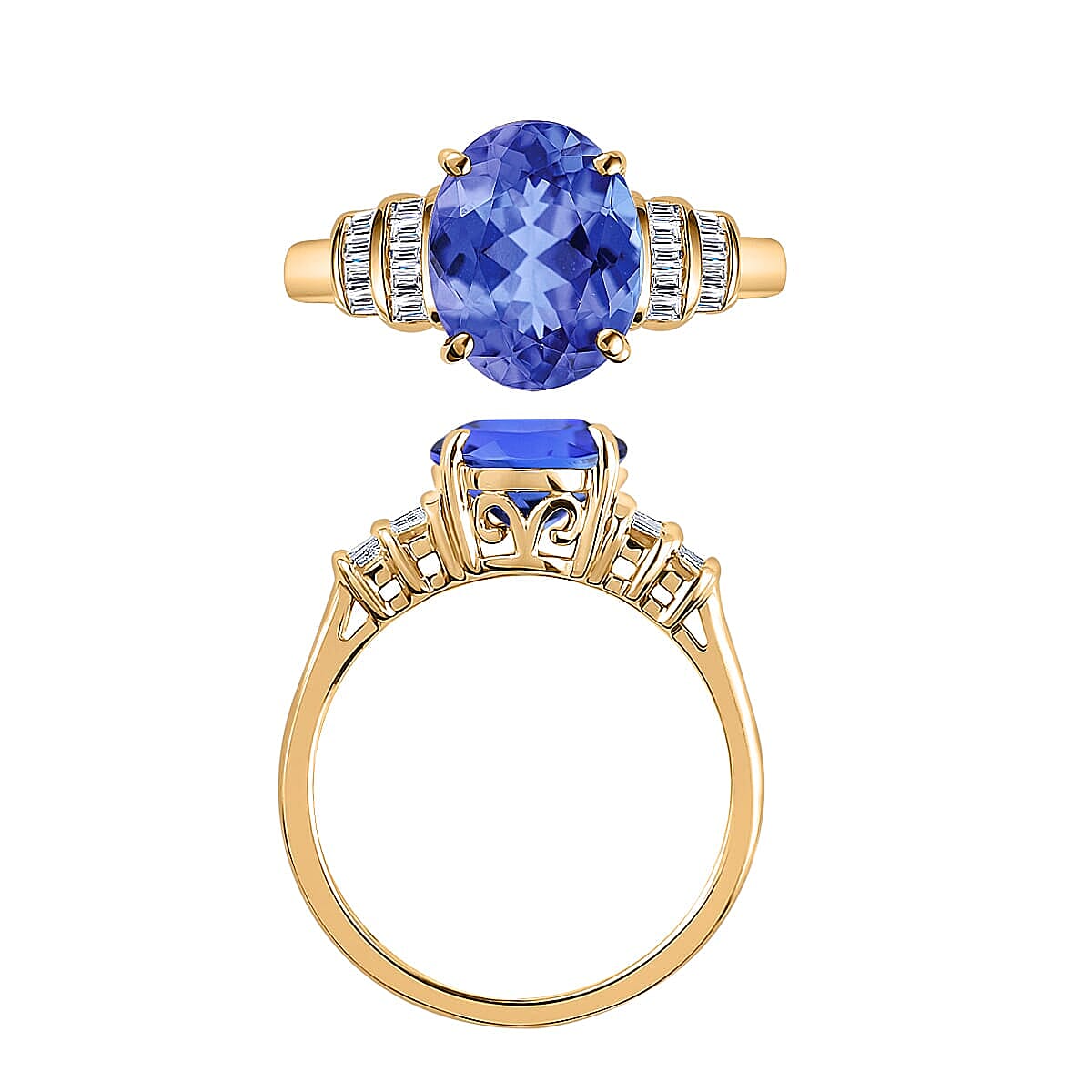 Luxoro Premium Tanzanite and G-H I1 Diamond 3.15 ctw Ring in 14K Yellow Gold (Size 9.0) (Del. in 10-12 Days) image number 3