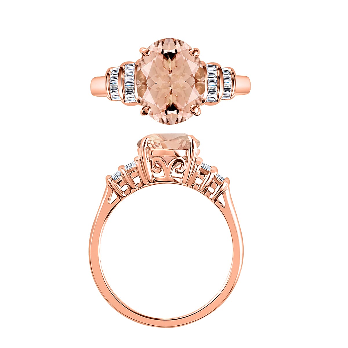 Luxoro Premium Marropino Morganite and G-H I1 Diamond 2.50 ctw Statement Ring in 14K Rose Gold (Size 5.0) (Del. in 10-12 Days) image number 3
