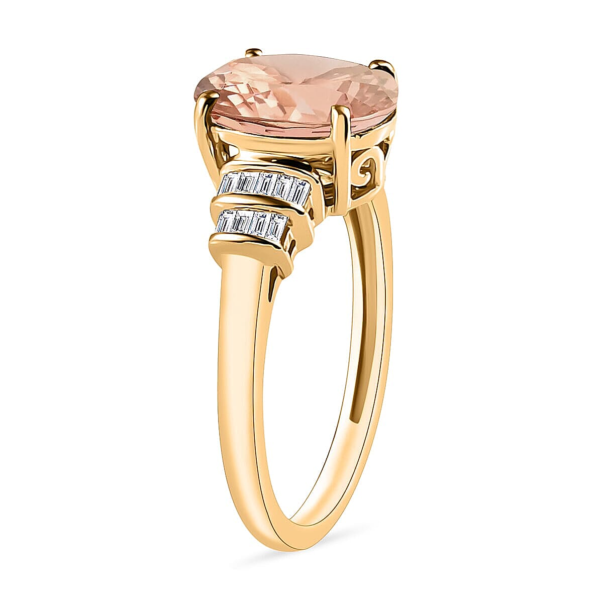 Luxoro Premium Marropino Morganite and G-H I1 Diamond 2.50 ctw Statement Ring in 14K Yellow Gold (Size 9.0) (Del. in 10-12 Days) image number 2