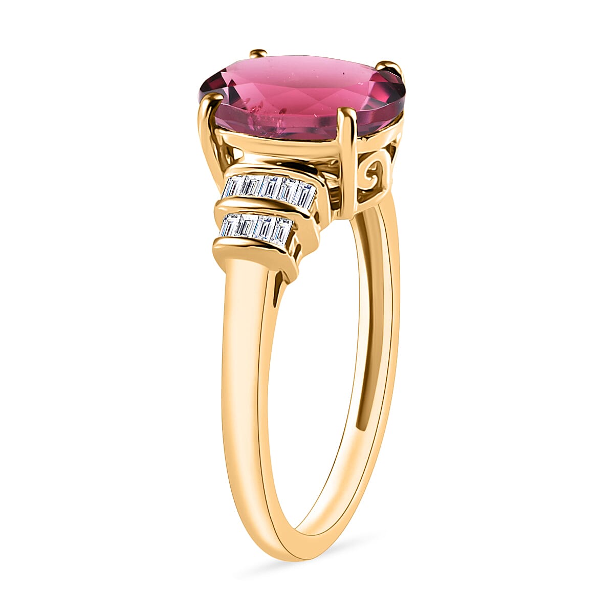 Luxoro Premium Ouro Fino Rubellite and G-H I1 Diamond 2.65 ctw Ring in 14K Yellow Gold (Size 10.5) (Del. in 10-12 Days) image number 2