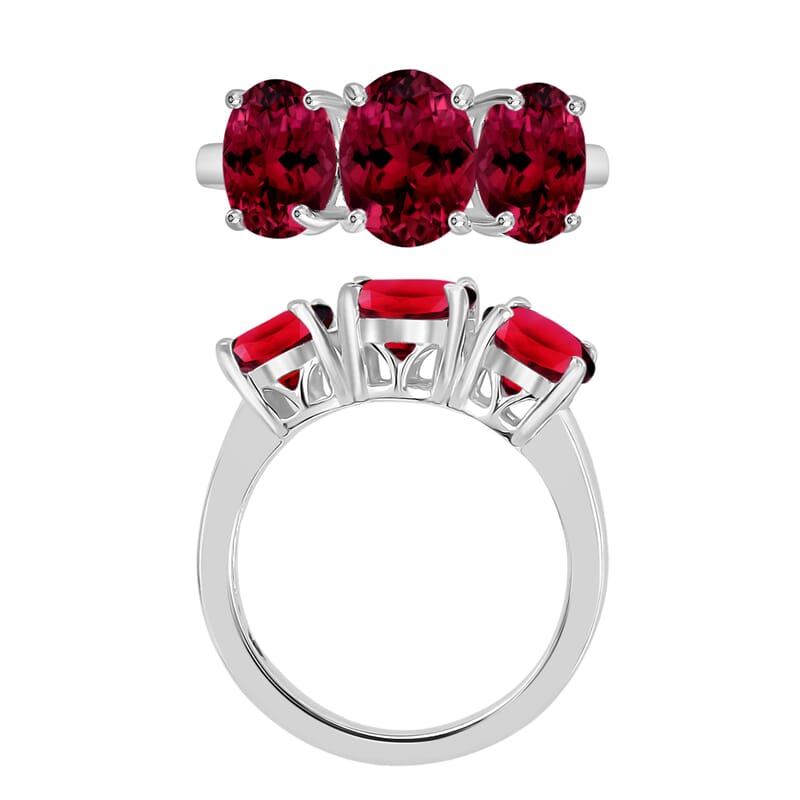 Rhapsody AAAA Ouro Fino Rubellite 5.00 ctw 3 Stone Ring in 950 Platinum (Size 10.5) 7.2 Grams