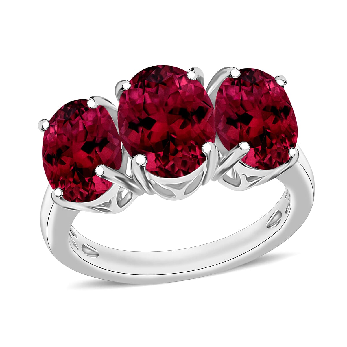 Rhapsody AAAA Ouro Fino Rubellite 5.00 ctw 3 Stone Ring in 950 Platinum (Size 11.5) 7.20 Grams (Del. in 10-12 Days) image number 0
