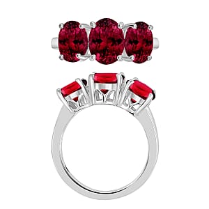 Rhapsody AAAA Ouro Fino Rubellite 5.00 ctw 3 Stone Ring in 950 Platinum (Size 7.0) 7.20 Grams (Del. in 10-12 Days)