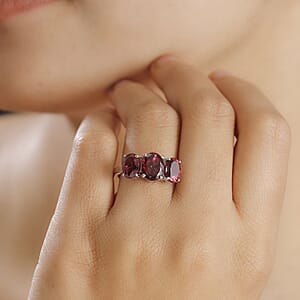 Rhapsody AAAA Ouro Fino Rubellite 5.00 ctw 3 Stone Ring in 950 Platinum (Size 8.0) 7.20 Grams