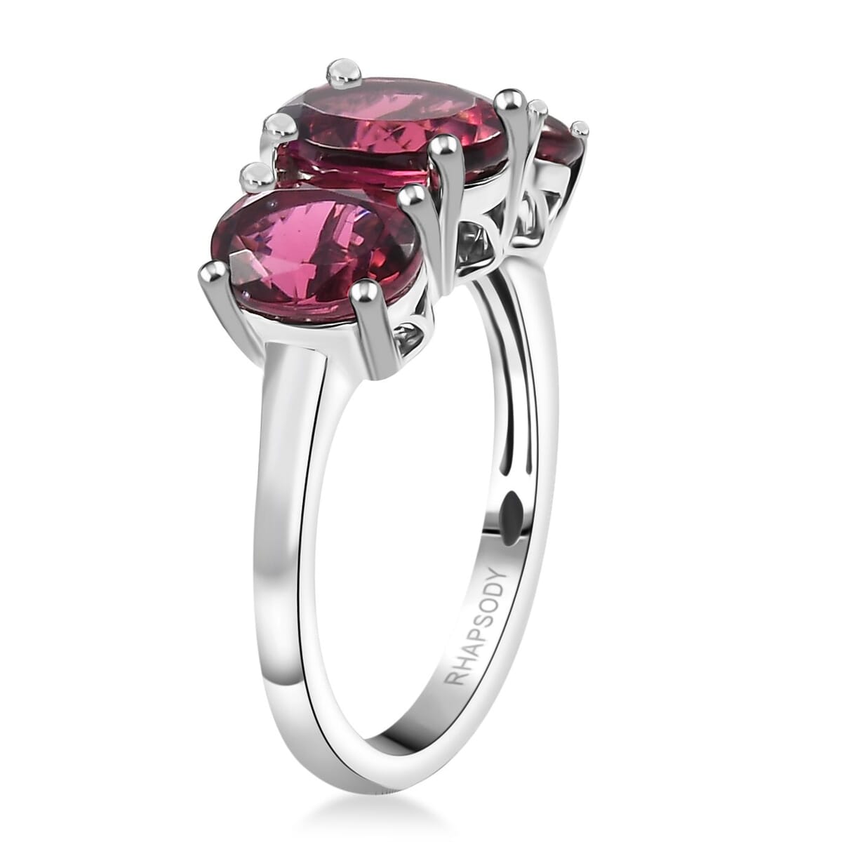 Rhapsody AAAA Ouro Fino Rubellite 5.00 ctw 3 Stone Ring in 950 Platinum (Size 8.0) 7.20 Grams image number 3