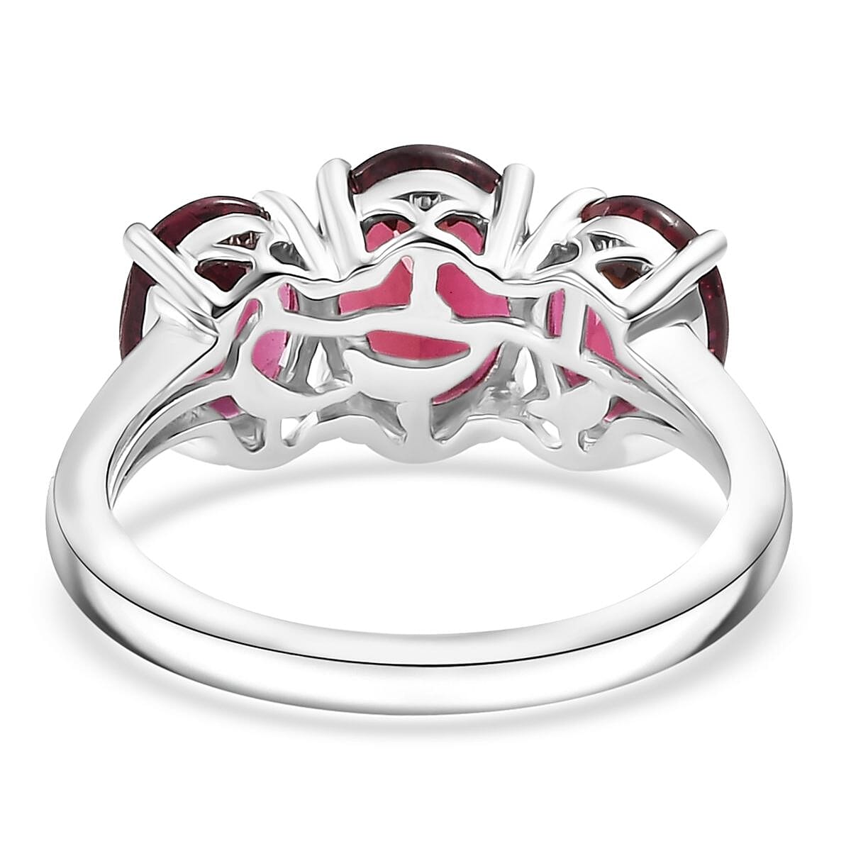 Rhapsody AAAA Ouro Fino Rubellite 5.00 ctw 3 Stone Ring in 950 Platinum (Size 8.0) 7.2 Grams