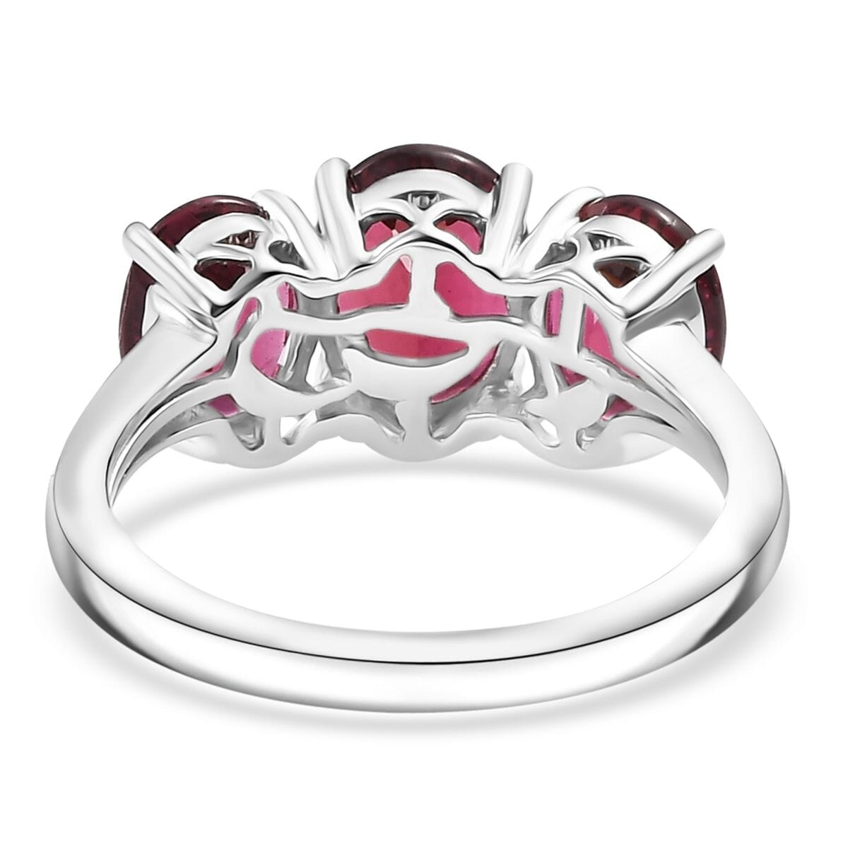 Rhapsody AAAA Ouro Fino Rubellite 5.00 ctw 3 Stone Ring in 950 Platinum (Size 8.0) 7.20 Grams image number 4