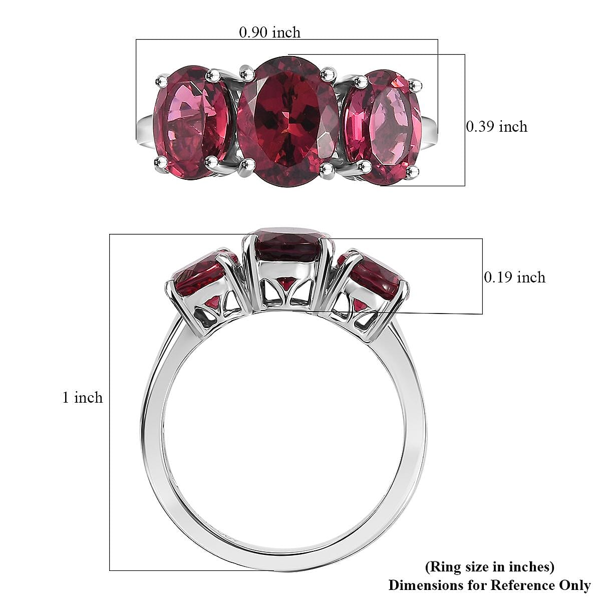 Rhapsody AAAA Ouro Fino Rubellite 5.00 ctw 3 Stone Ring in 950 Platinum (Size 8.0) 7.2 Grams