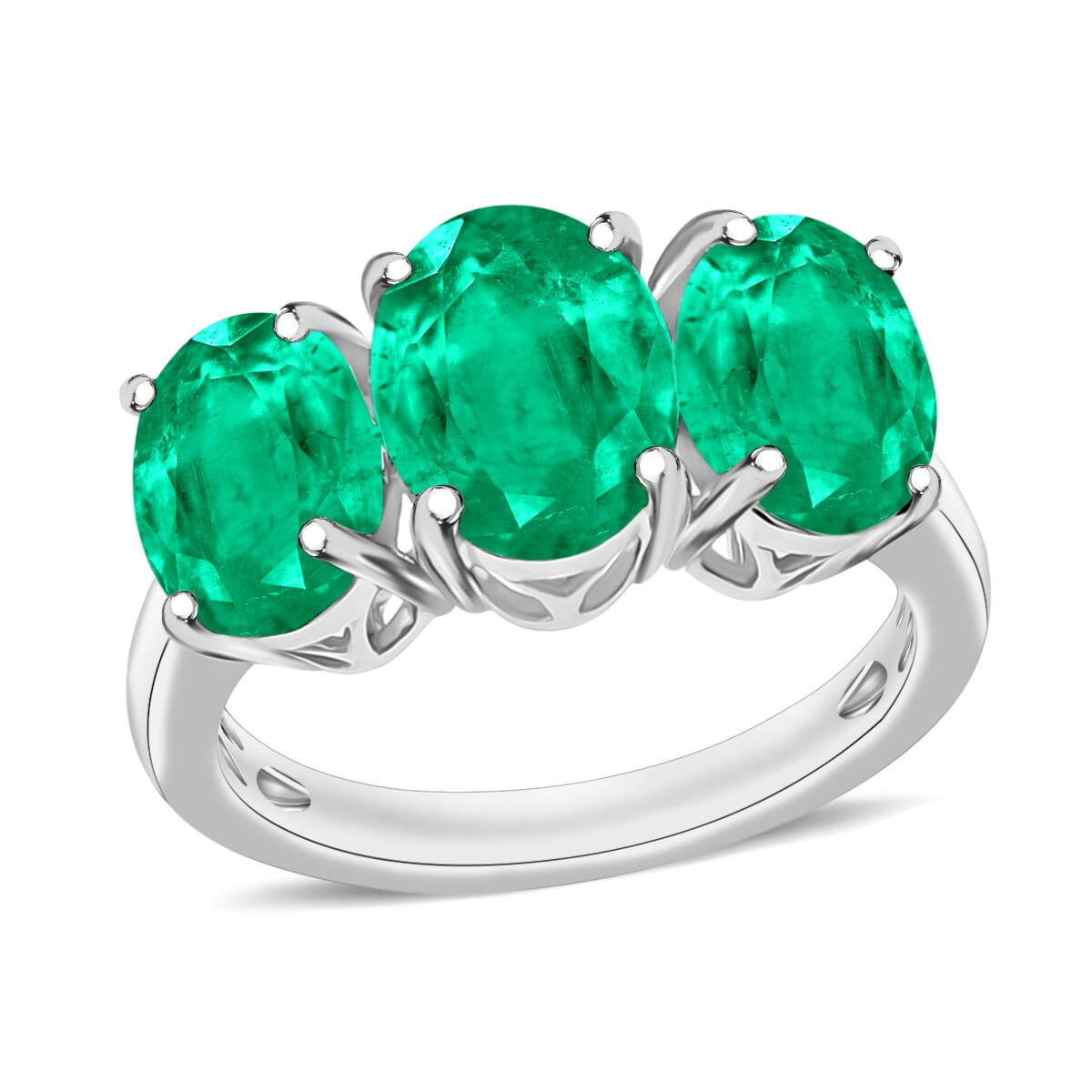 Iliana AAA Kagem Zambian Emerald 3 Stone Ring in 18K White Gold (Size 10.0) 6 Grams 4.20 ctw image number 0
