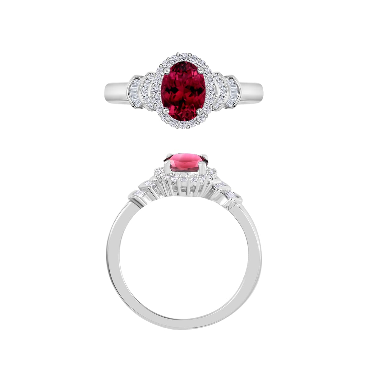 Rhapsody AAAA Ouro Fino Rubellite and E-F VS2 Diamond 1.60 ctw Ring in 950 Platinum (Size 10.0) 5 Grams image number 3