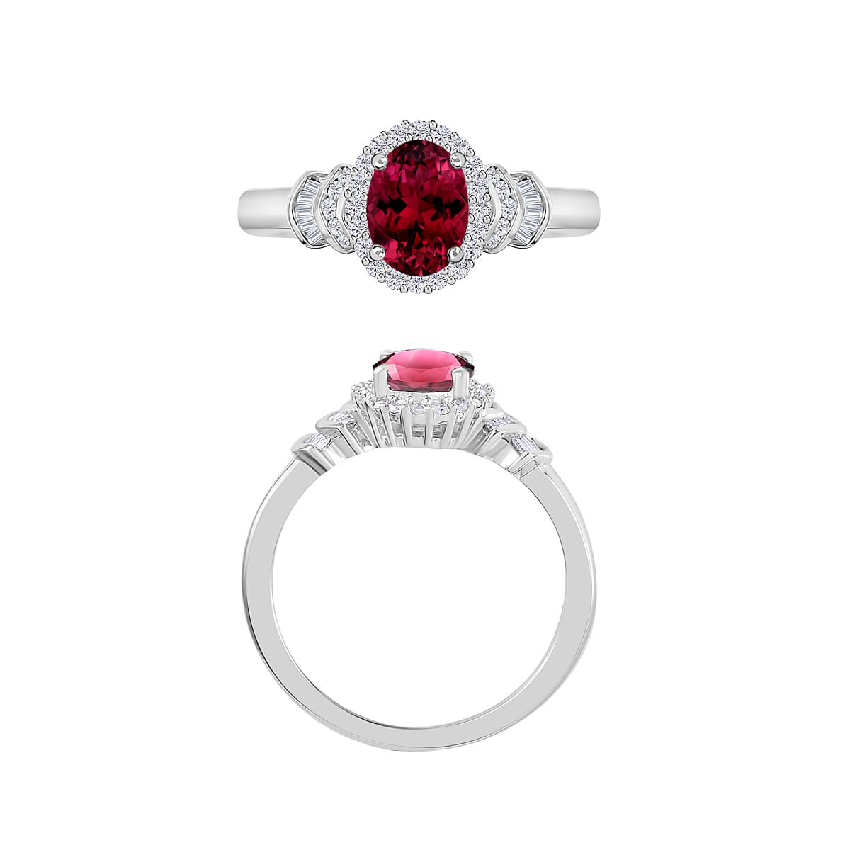 Rhapsody AAAA Ouro Fino Rubellite and E-F VS2 Diamond 1.60 ctw Ring in 950 Platinum (Size 6.0) 5.2 Grams