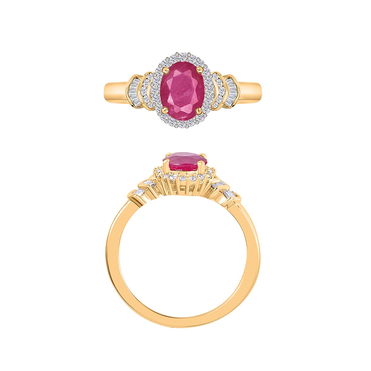 Luxoro Premium Mozambique Ruby and G-H I1 Diamond 1.85 ctw Ring in 14K Yellow Gold (Size 6.0) (Del. in 10-12 Days) image number 3