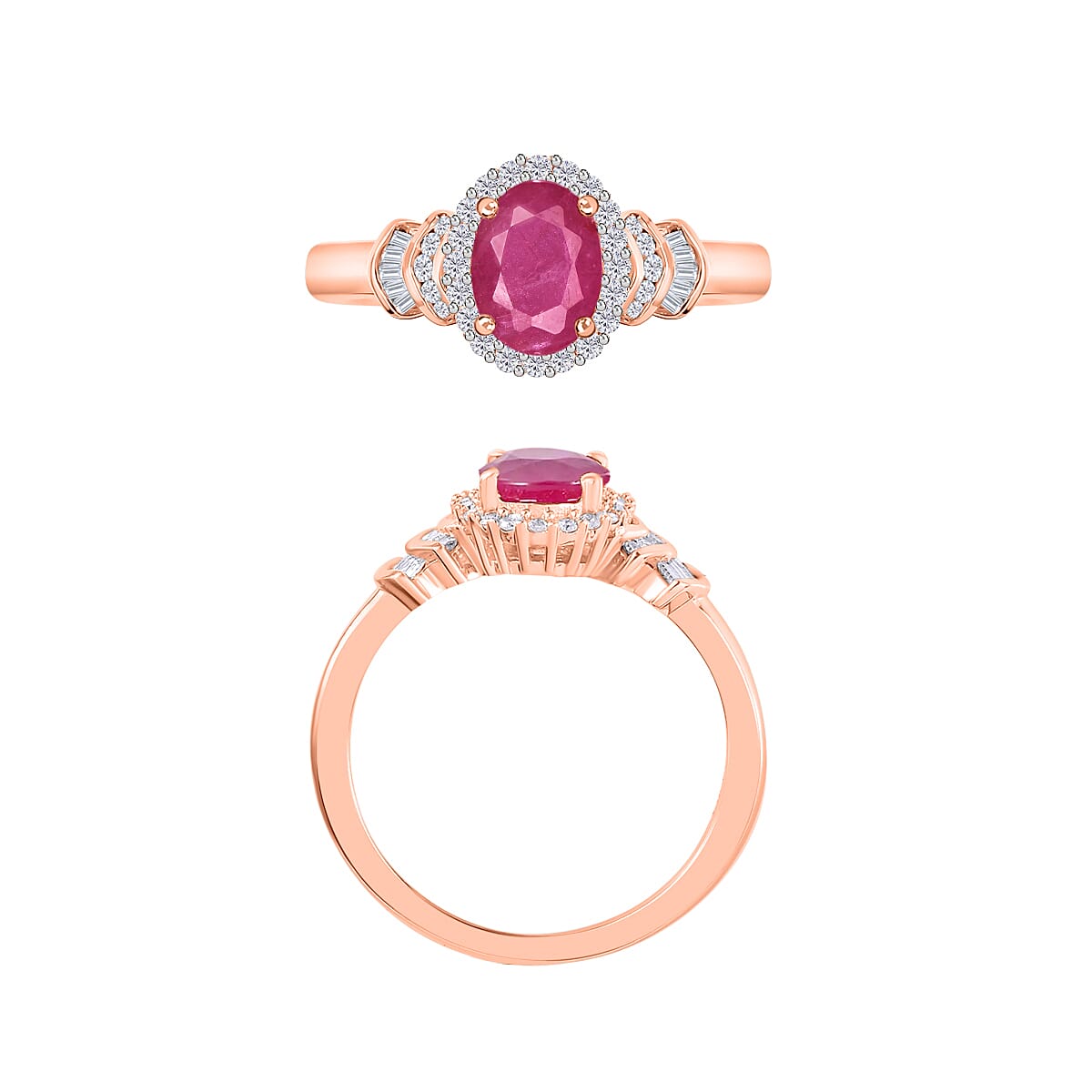 Luxoro Premium Mozambique Ruby and G-H I1 Diamond 1.85 ctw Ring in 14K Rose Gold (Size 5.5) (Del. in 10-12 Days) image number 3